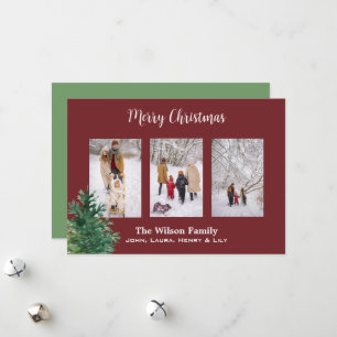 Cartes Pour Fêtes Annuelles Pine Tree Photo Bourgogne Custom Joyeux Noël