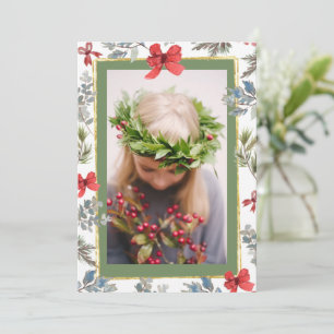 Cartes Pour Fêtes Annuelles Pine vert aquarelle photo Gold Frame