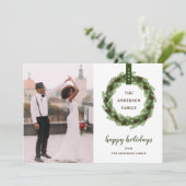 Cartes Pour Fêtes Annuelles Pine Wreath Happy Holidays Photo (Debout devant)