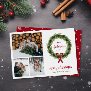 Cartes Pour Fêtes Annuelles Pine Wreath Joyeux Noël 3 Photo