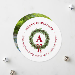 Cartes Pour Fêtes Annuelles Pine Wreath Joyeux Noël Round Photo