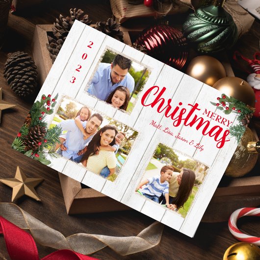 Cartes Pour Fêtes Annuelles Pinecone et Holly Joyeux Noël