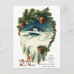 Cartes Pour Fêtes Annuelles Pinecones et Vignette d'hiver Nouvel An Vintage