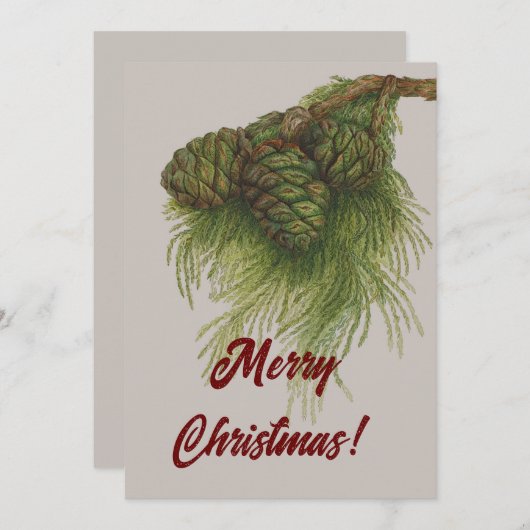 Cartes Pour Fêtes Annuelles Pinecones vintages Joyeux Noël (Devant / Derrière)