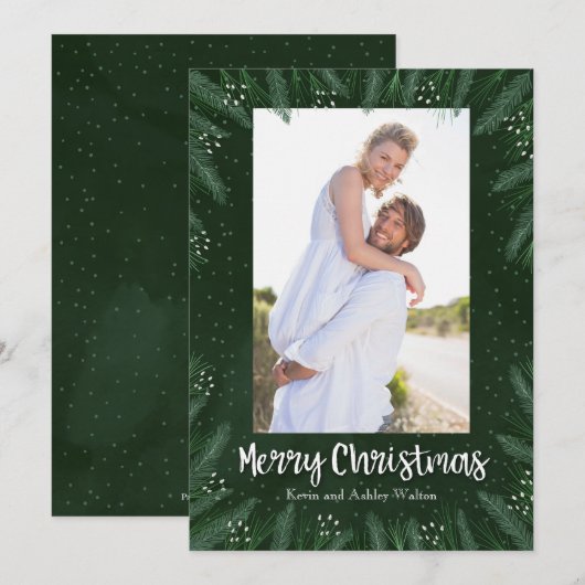 Cartes Pour Fêtes Annuelles Pines Branches de Noël Photo (Devant / Derrière)