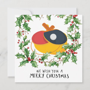 Cartes Pour Fêtes Annuelles Ping Pong Paddle et balle avec cadre de Noël