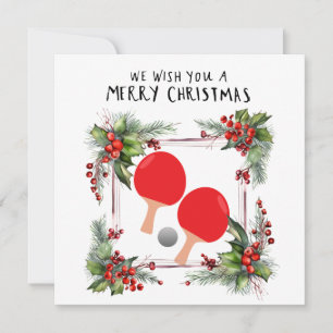 Cartes Pour Fêtes Annuelles Ping Pong Paddle et balle avec cadre de Noël