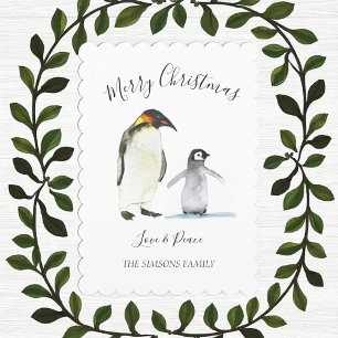 Cartes Pour Fêtes Annuelles Pingouin Aquarelle Joyeux Noël Joyeux