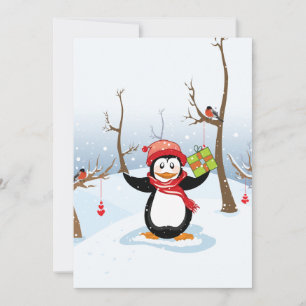 Cartes Pour Fêtes Annuelles Pingouin avec cadeau de Noël paysage d'hiver