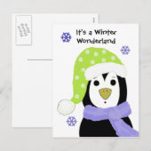 Cartes Pour Fêtes Annuelles Pingouin de dessin de Noël (Devant / Derrière)