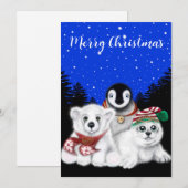 Cartes Pour Fêtes Annuelles Pingouin de Noël bébé phoque de l'ours polaire (Devant / Derrière)