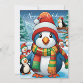 Cartes Pour Fêtes Annuelles Pingouin de Noël cosy avec Festif Scarf (Devant)
