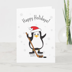 Cartes Pour Fêtes Annuelles Pingouin de Noël de hockey Joyeuses vacances