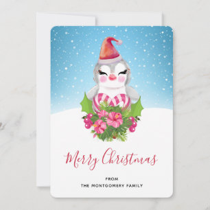Cartes Pour Fêtes Annuelles Pingouin de Noël mignon à Santa Hat