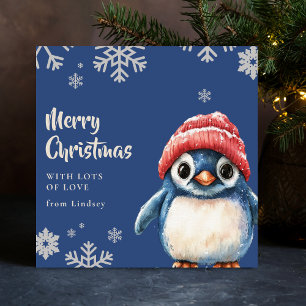 Cartes Pour Fêtes Annuelles Pingouin de Noël mignon avec Casquette