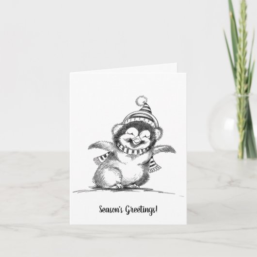 Cartes Pour Fêtes Annuelles Pingouin de Noël mignon, Joyeux bébé oiseau (Devant)