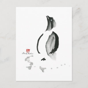 Cartes Pour Fêtes Annuelles Pingouin de Noël, Sumi-e