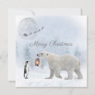 Cartes Pour Fêtes Annuelles Pingouin d'ours polaire mignon Père Noël Noël d'hi