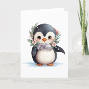 Cartes Pour Fêtes Annuelles Pingouin mignon avec Écharpe et Holly BLANK
