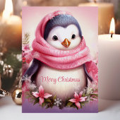 Cartes Pour Fêtes Annuelles Pingouin mignon en Pink Scarf Noël