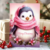 Cartes Pour Fêtes Annuelles Pingouin mignon en Pink Scarf Noël