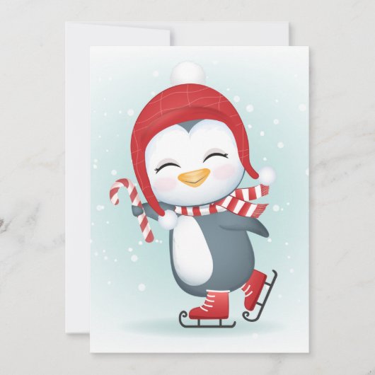 Cartes Pour Fêtes Annuelles Pingouin mignon sur patins à glace (Devant)