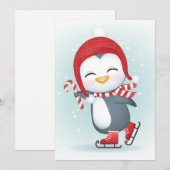 Cartes Pour Fêtes Annuelles Pingouin mignon sur patins à glace (Devant / Derrière)