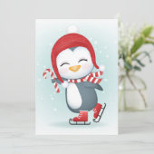 Cartes Pour Fêtes Annuelles Pingouin mignon sur patins à glace (Debout devant)