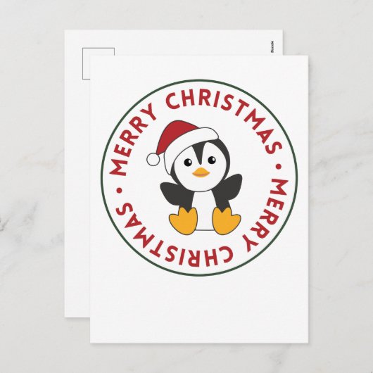 Cartes Pour Fêtes Annuelles Pingouin Noël Neige Animaux d'hiver Pingouins (Devant / Derrière)