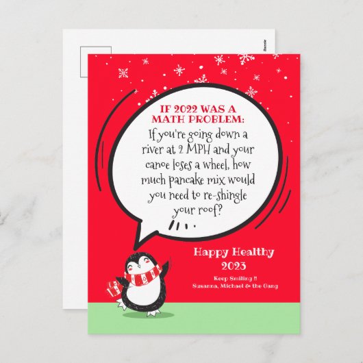 Cartes Pour Fêtes Annuelles Pingouin Nouvel An Drôle problème mathématique Per (Devant / Derrière)