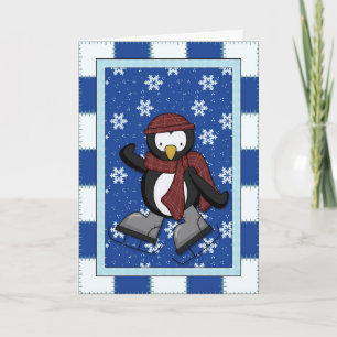 Cartes Pour Fêtes Annuelles Pingouin sur des patins de glace
