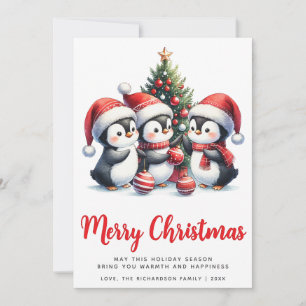 Cartes Pour Fêtes Annuelles Pingouins blancs et rouges mignons Joyeux Noël