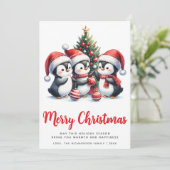 Cartes Pour Fêtes Annuelles Pingouins blancs et rouges mignons Joyeux Noël (Debout devant)
