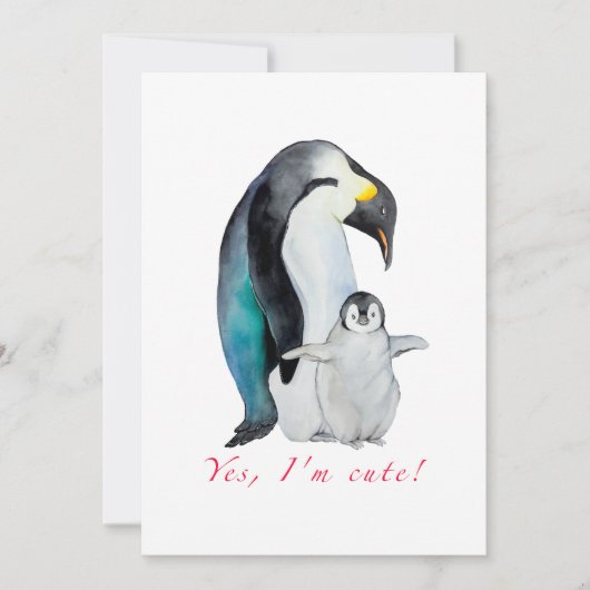 Cartes Pour Fêtes Annuelles Pingouins empereurs d'aquarelle mignons (Devant)