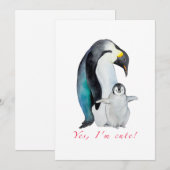 Cartes Pour Fêtes Annuelles Pingouins empereurs d'aquarelle mignons (Devant / Derrière)