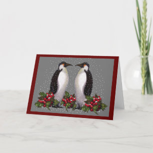 Cartes Pour Fêtes Annuelles Pingouins En Neige : Noël en couple : Holly : Art