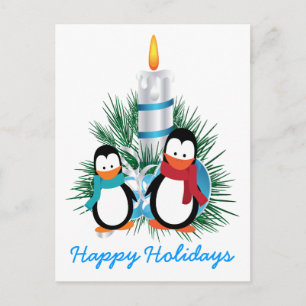 Cartes Pour Fêtes Annuelles Pingouins et bougies Noël coutume