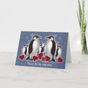 Cartes Pour Fêtes Annuelles Pingouins In Snow : Heart : Valentine