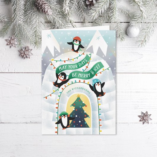 Cartes Pour Fêtes Annuelles Pingouins joueurs Igloo hiver