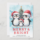 Cartes Pour Fêtes Annuelles Pingouins mignons Joyeux et bleu clair Noël rouge (Devant)