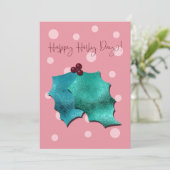 Cartes Pour Fêtes Annuelles Pink and Aqua Happy Holly Days! (Debout devant)