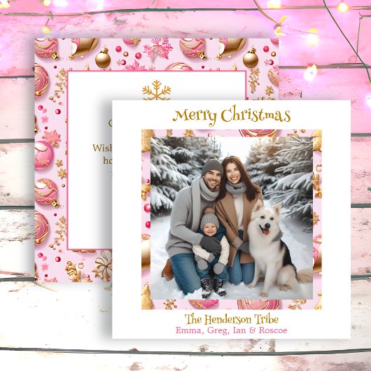 Cartes Pour Fêtes Annuelles Pink and Gold Personalized Christmas