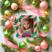 Cartes Pour Fêtes Annuelles Pink and Green Winter Wonderland Photo enchantée