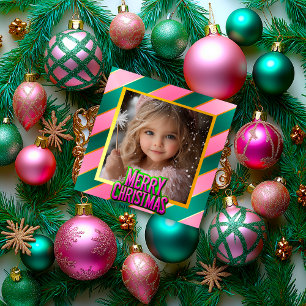 Cartes Pour Fêtes Annuelles Pink and Green Winter Wonderland Photo enchantée