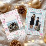 Cartes Pour Fêtes Annuelles Pink & Aqua Flamant rose Beach Photo de Noël<br><div class="desc">PreppyPrint.com - Célébrez Noël avec style! Ajoutez votre touche personnalisée à ces cartes de Noël. Transférez aussi ce design sur les produits de votre choix ! Cliquez sur la case sous "Logo Zazzle" pour retirer le logo Zazzle de l'arrière de la carte. Veuillez visiter mon magasin de créateurs, PreppyPrint.com, pour...</div>