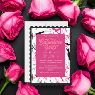 Cartes Pour Fêtes Annuelles Pink Black Formal Galentine Girls Paris Brunch 