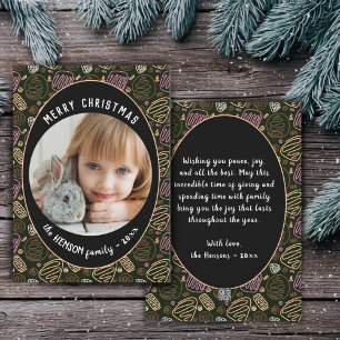 Cartes Pour Fêtes Annuelles Pink Black Une ligne art Noël Famille