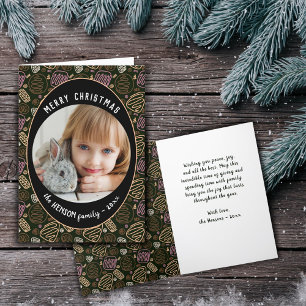 Cartes Pour Fêtes Annuelles Pink Black Une ligne art Noël Famille Photo Hol