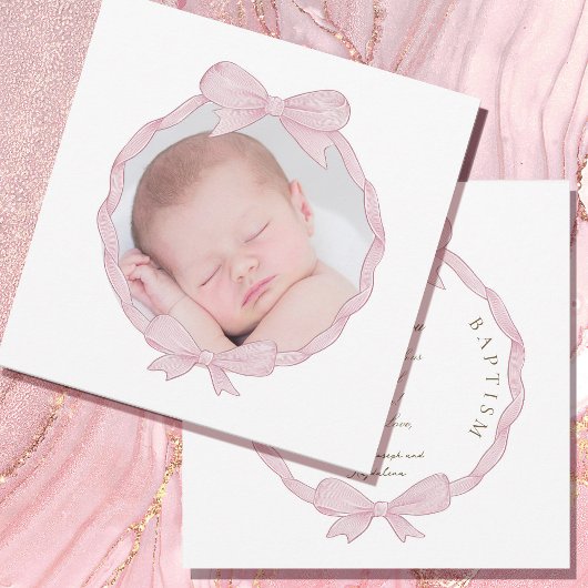 Cartes Pour Fêtes Annuelles pink bow frame Baptism small thank you card