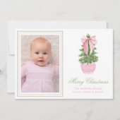 Cartes Pour Fêtes Annuelles Pink Bow Ginger Jar Christmas Tree Photo (Devant)